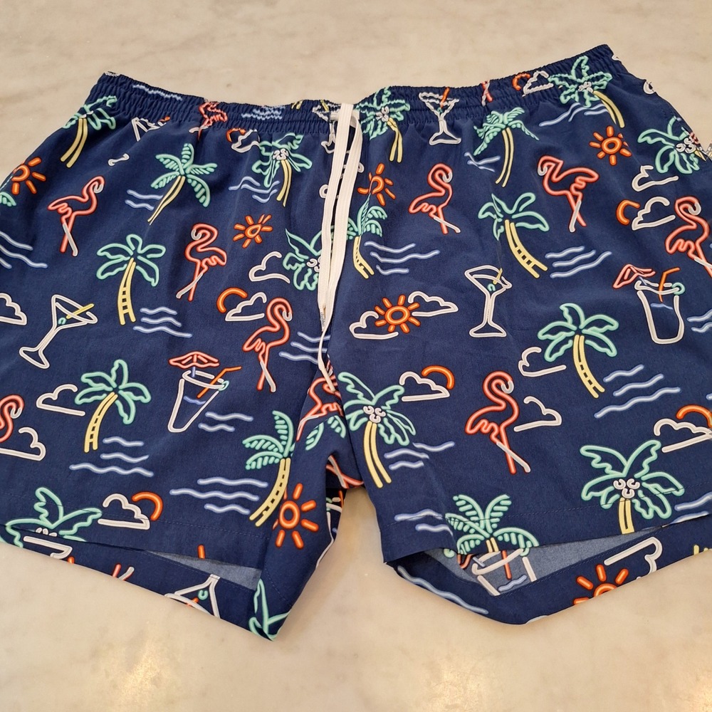 Chubbies Swim Trunks Mens 3XL Blue Neon Flamingo Martini 5.5" ‎ Bathing Suits